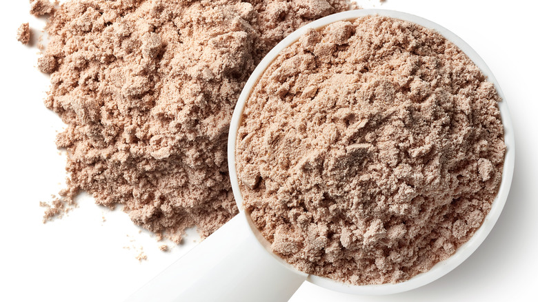 Scoop of chocolate whey protein