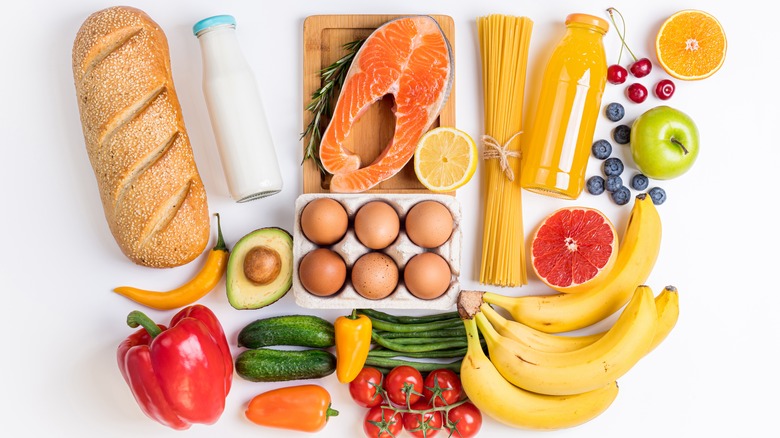 A variety of foods against a white background