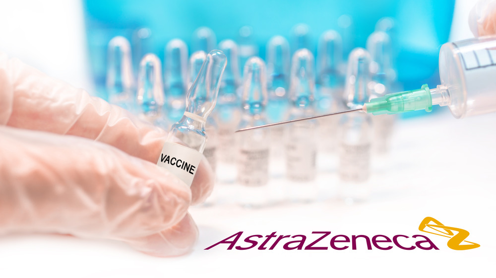 AstraZeneca logo with vaccine vial and syringe