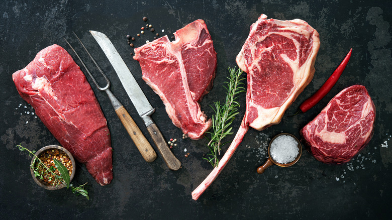 Red meat steaks on a table