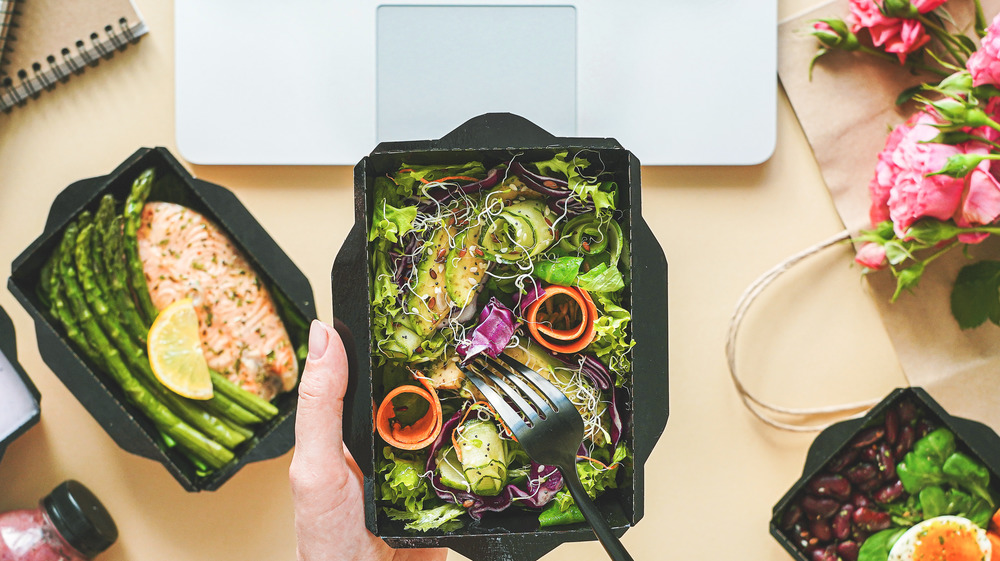 Low-carb salads on a table