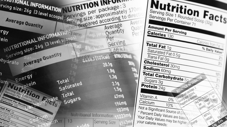 Nutrition facts labels piled together