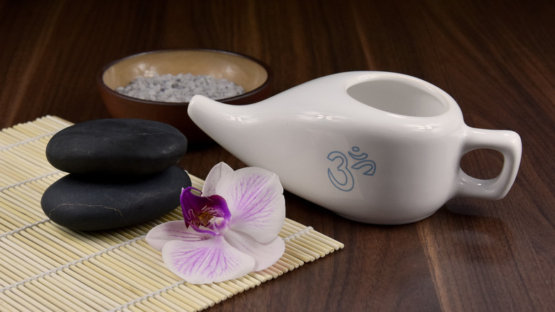 neti pot and stones