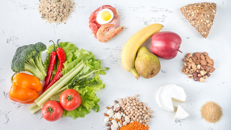 A variety of healthy foods sit on a table