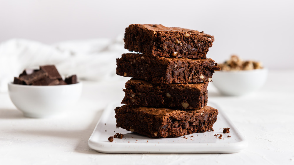 A stack of chocolate brownies