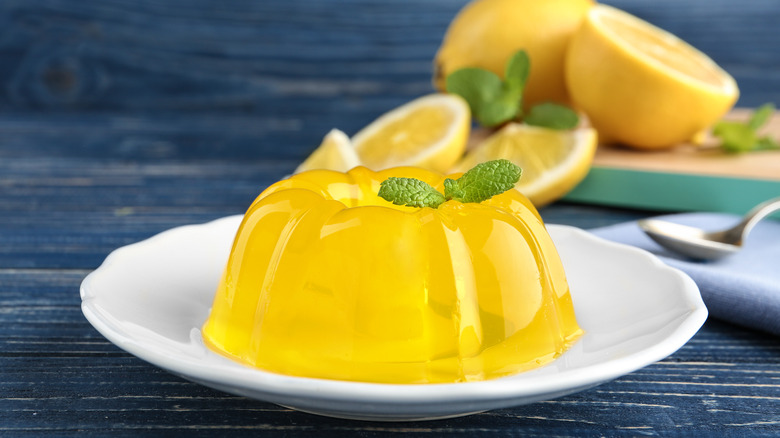 A yellow jello dessert