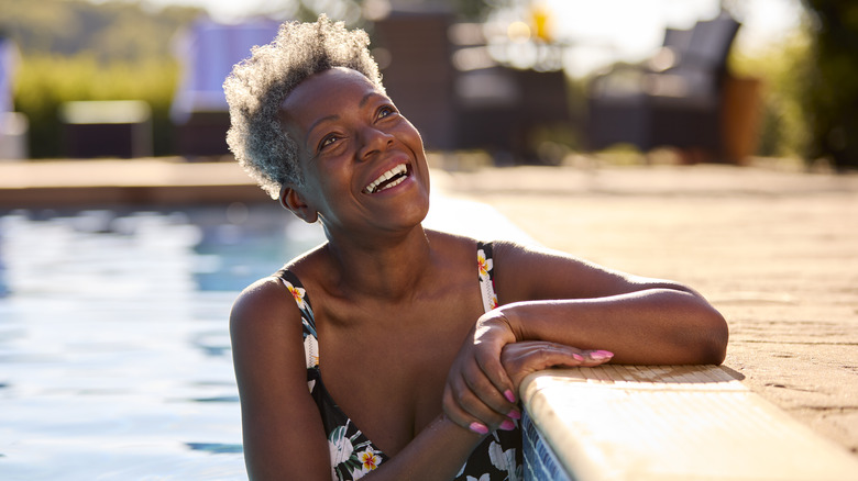 old woman in swimming pool