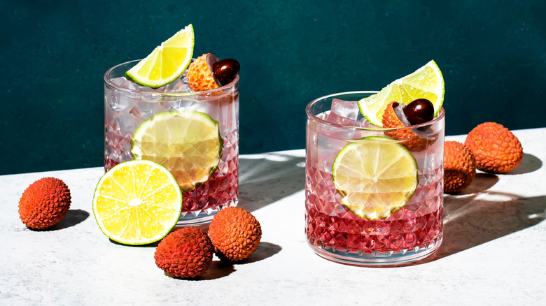 A mocktail made with lychees, lime, and grapes