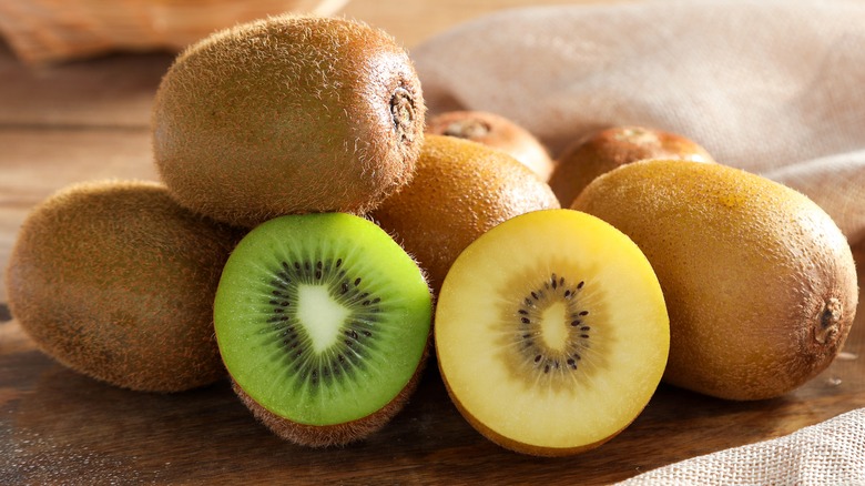 Fresh kiwifruits on a table