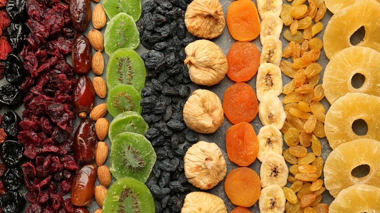 dried fruit lined in rows 
