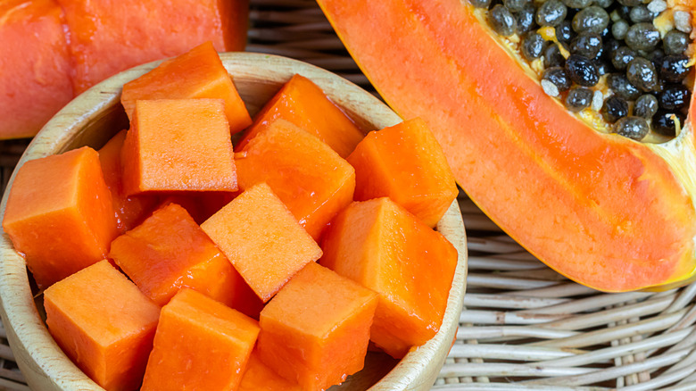 papaya chopped up served in bowl