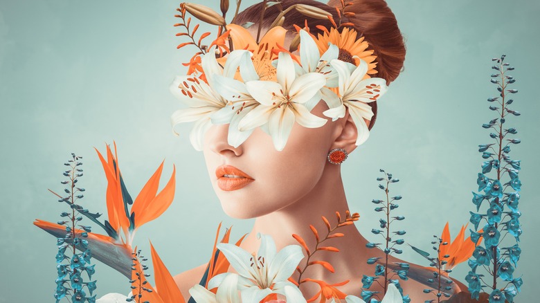 abstract picture of woman with flowers