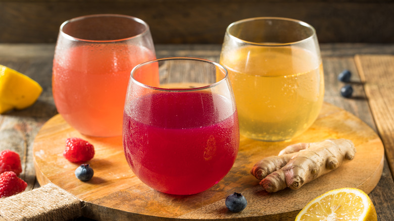 kombucha in glasses on a table