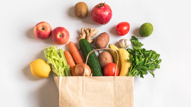 A bag overflowing with fresh produce