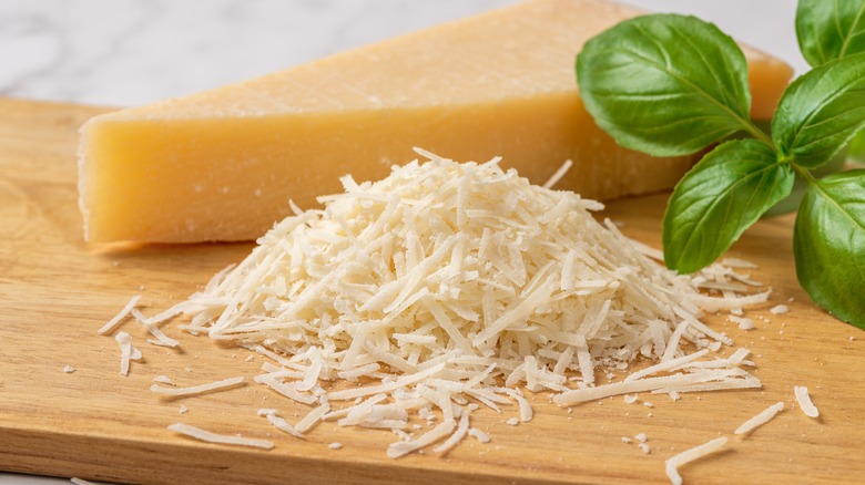 Grated pile of Grana Padano cheese