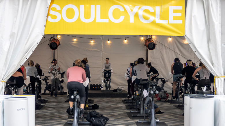 An outdoor SoulCycle class 