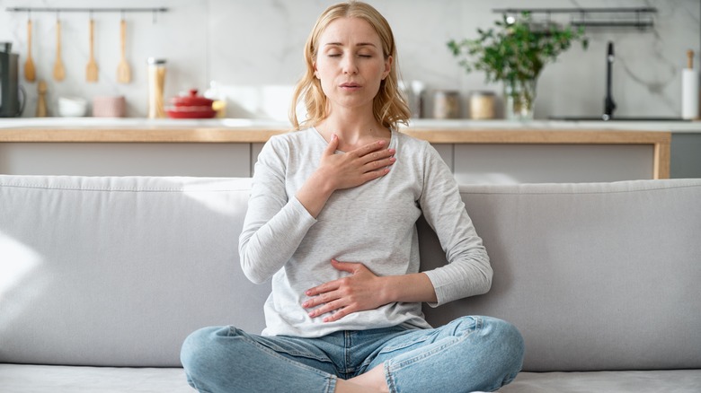 Woman belly breathing