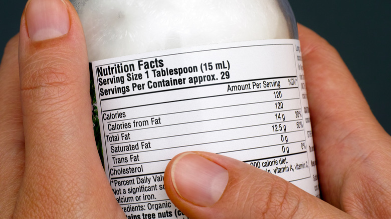 close-up of a nutrition label for coconut oil