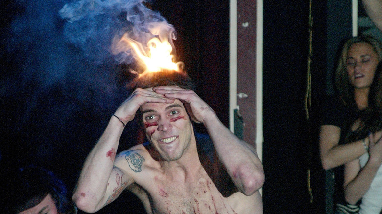 Steve-o with his head on fire