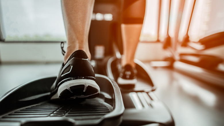 closeup shot of feet on elliptical 