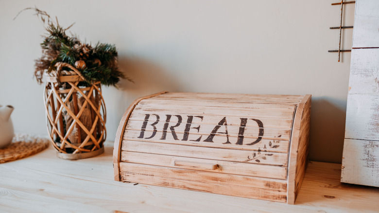 Breadbox with the word "bread" on it