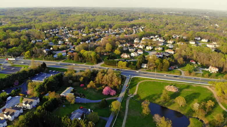 Aerial shot of rural neighborhood