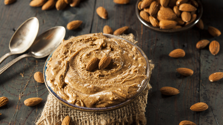 almond butter surrounded by almonds