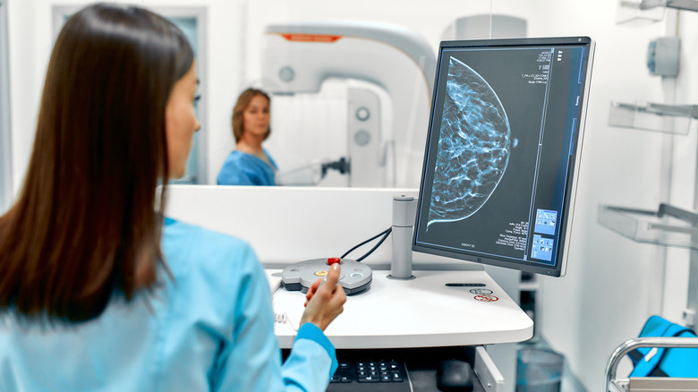 woman getting a mammogram screening