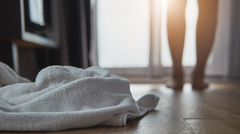 Towel on bathroom floor