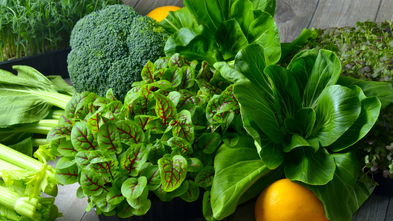 broccoli and green, leafy vegetables