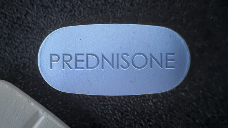 prednisone pill on black background