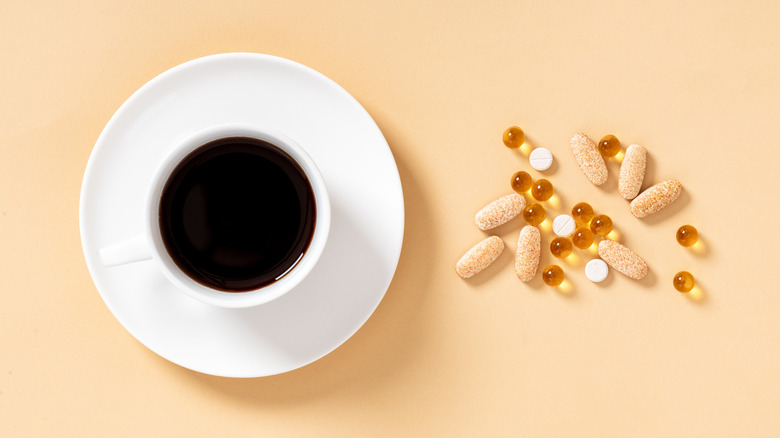 Coffee next to pills