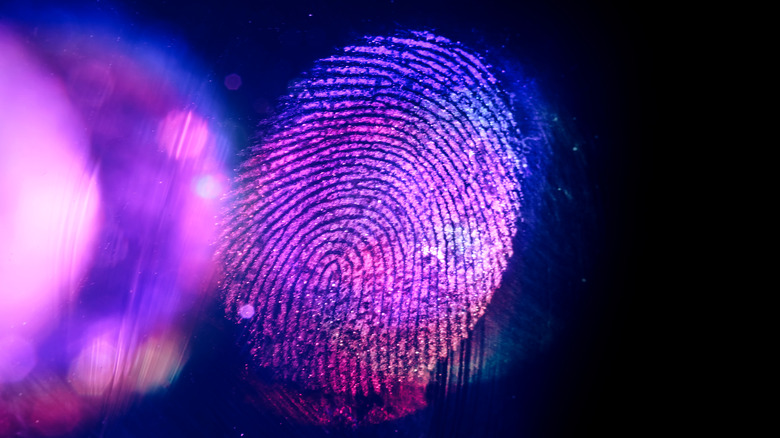 violet fingerprint hologram on glass