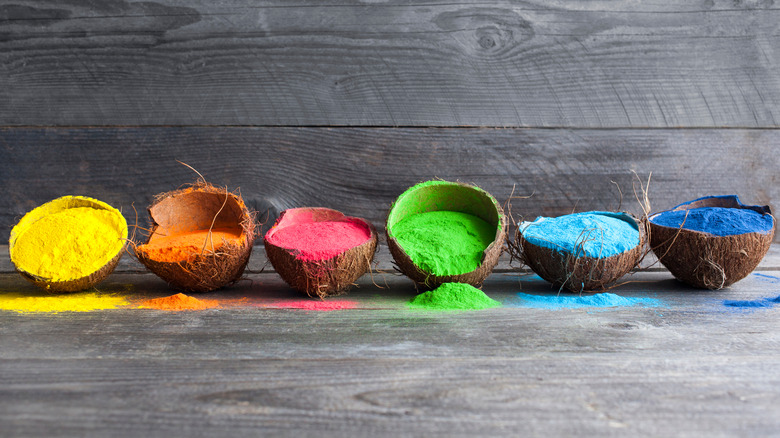 Color powders in coconuts