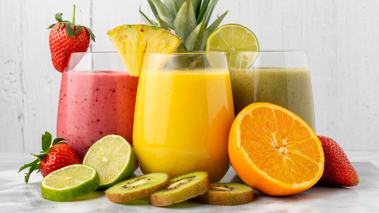 fruit juices with white background