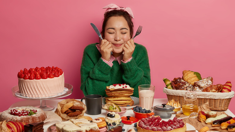 woman with large meal