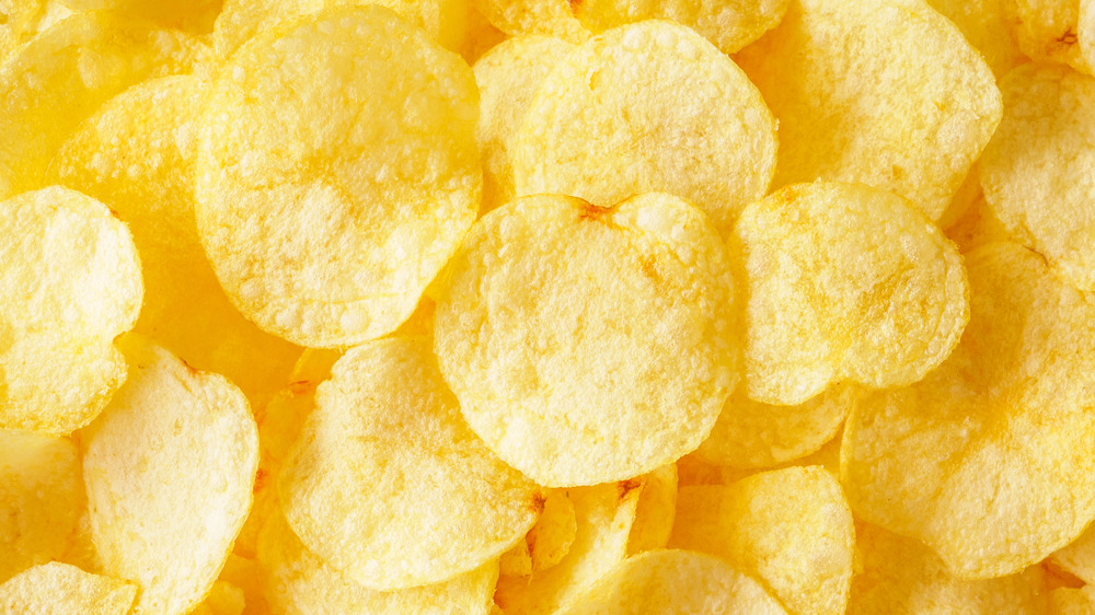 Close up of a pile of potato chips