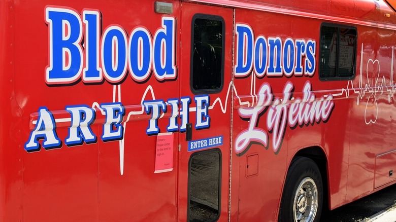 red bloodmobile truck