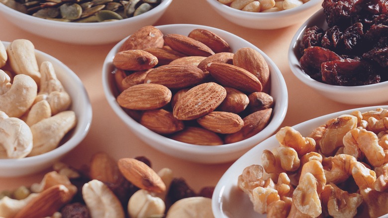 assorted nuts in bowls