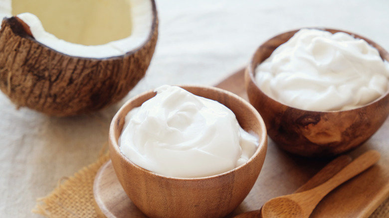 sugar-free yogurt with coconut in bowl