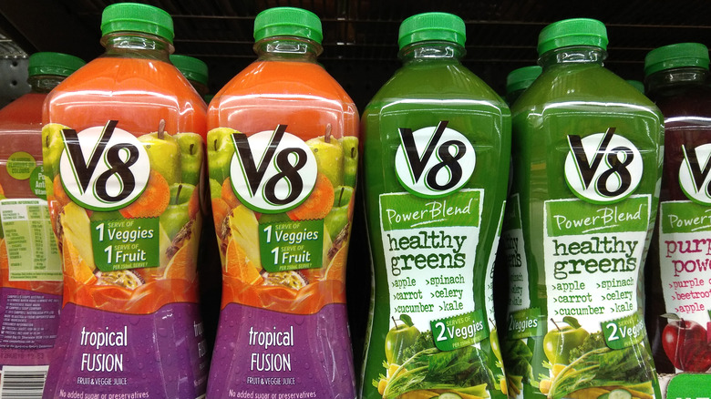 V8 fusion drinks on store shelf