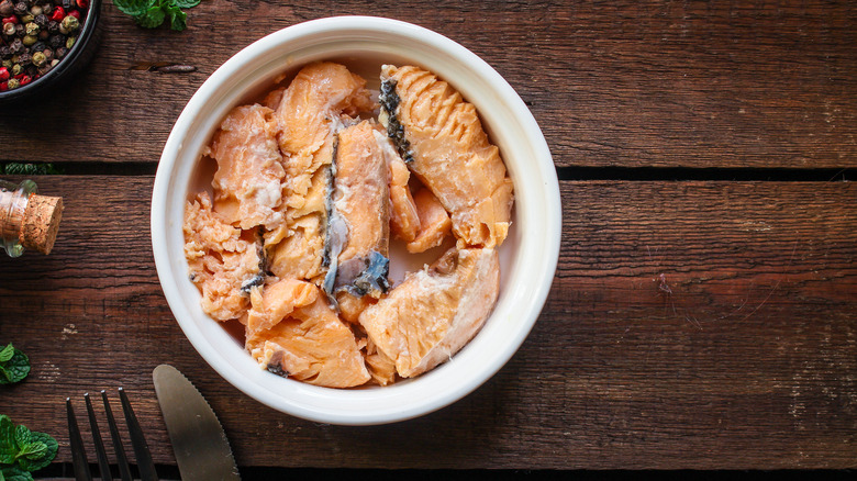 canned salmon in small bowl