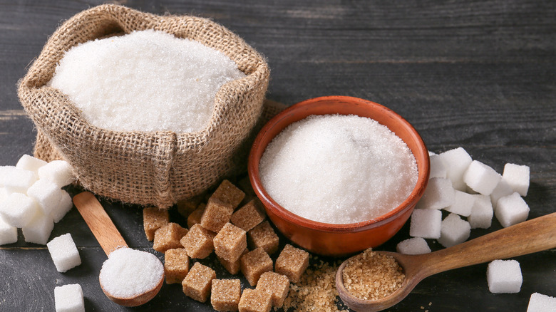 Different kinds of sugar on a table