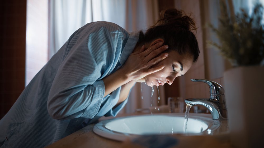 Washing face at night