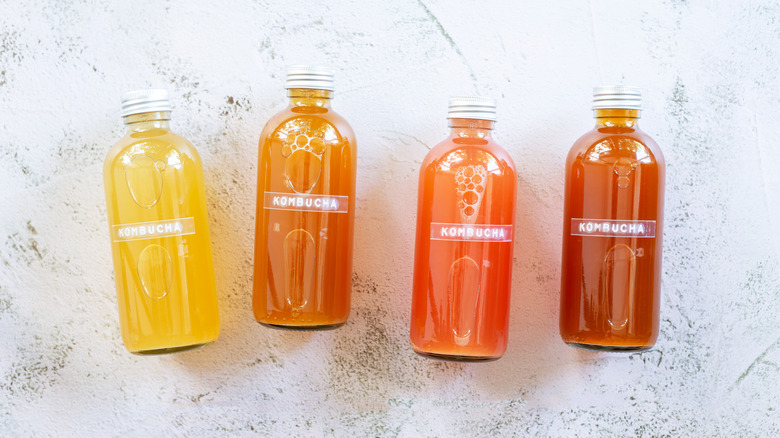 Four bottles of kombucha