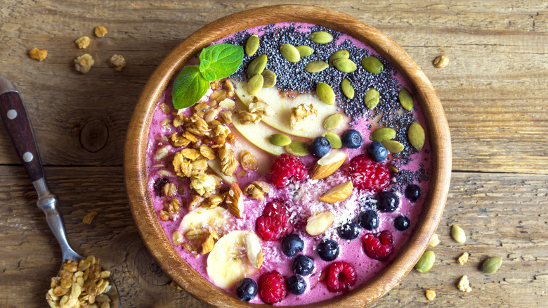 Acai bowl with seeds and nuts 