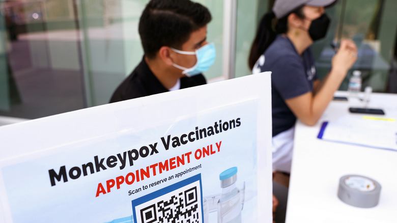 Healthcare workers at a monketpox vaccination site in LA