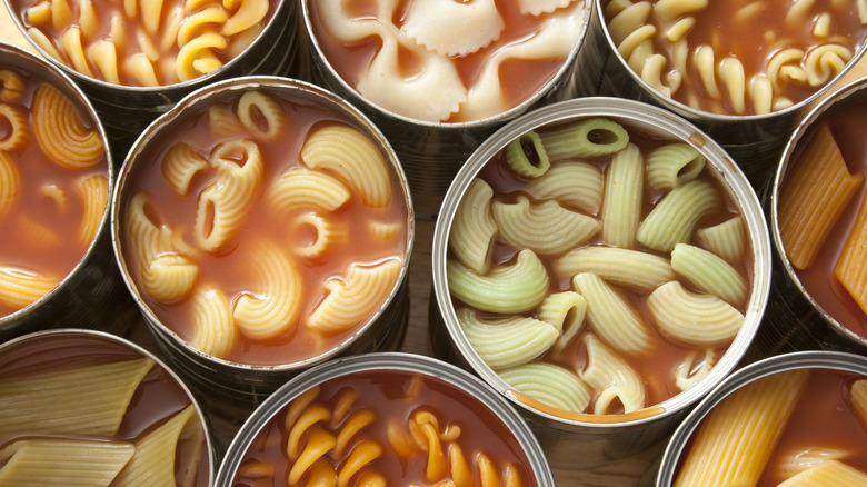 Canned noodles aerial view