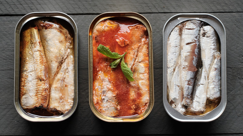 Different varieties of canned sardines, a good source of calcium