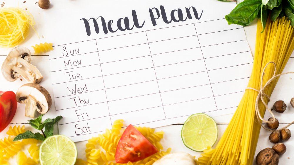 Meal plan on notebook surrounded by food